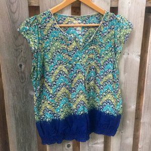 Sonoma blue green cotton boho top- size M